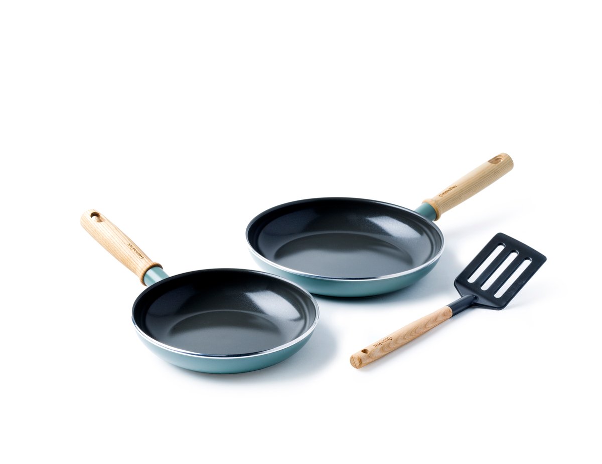 GreenPan Mayflower Pro stekepannesett + stekespade Grnnblå