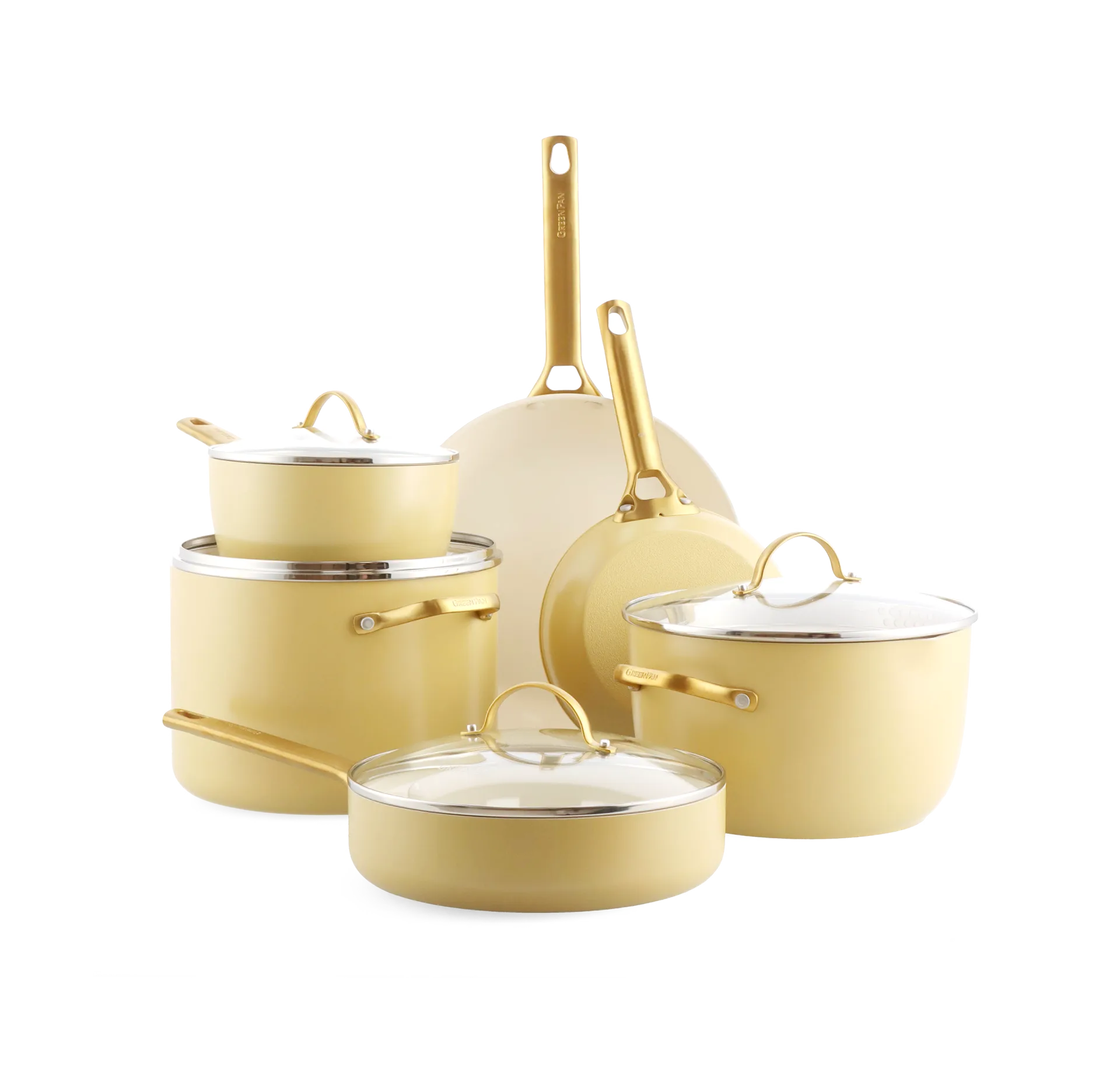 Padova gryte- og stekepannesett 10 deler, Sunshine yellow GreenPan