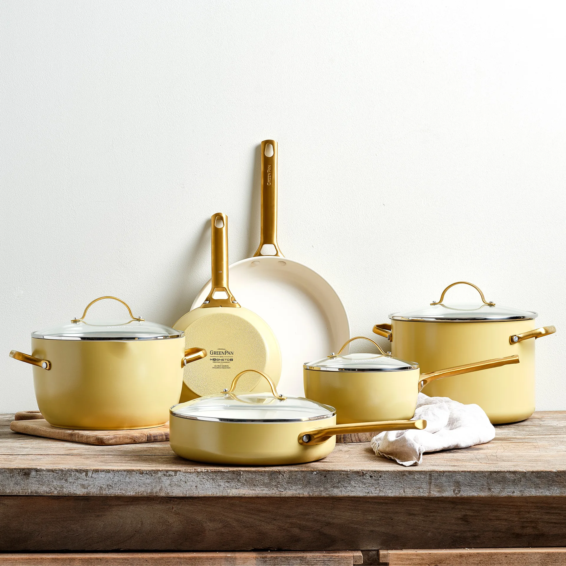 Padova gryte- og stekepannesett 10 deler, Sunshine yellow GreenPan