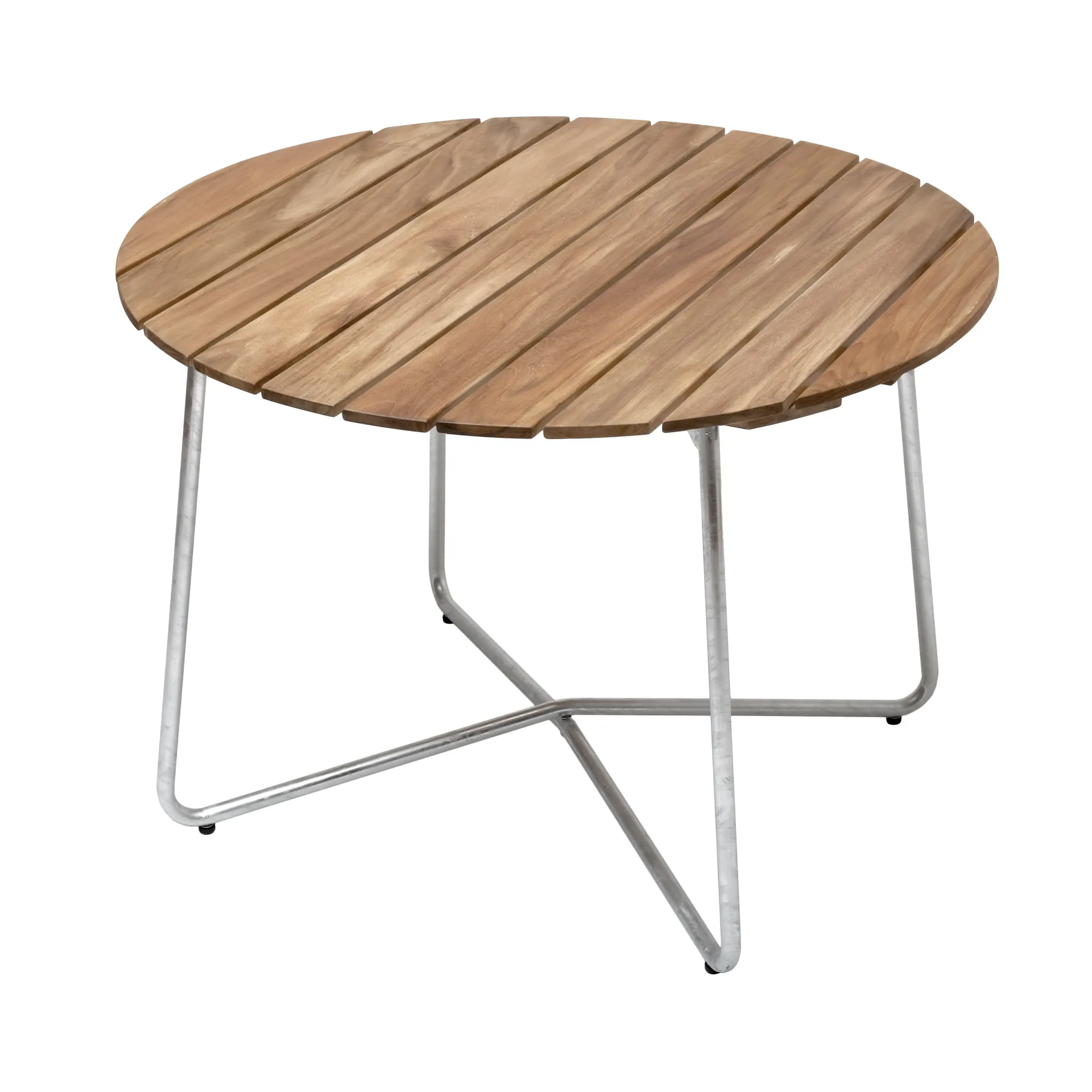 9A spisebord, Teak-varmgalvanisert stativ Ø100 cm Grythyttan Stålmöbler