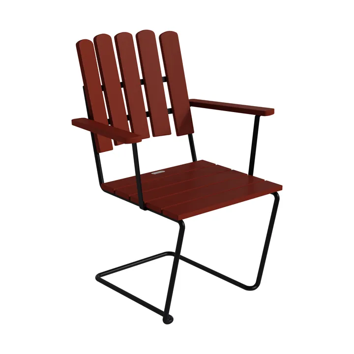 A2 lenestol - Mørkerød lakkert eik-svart stålstativ - Grythyttan Stålmöbler