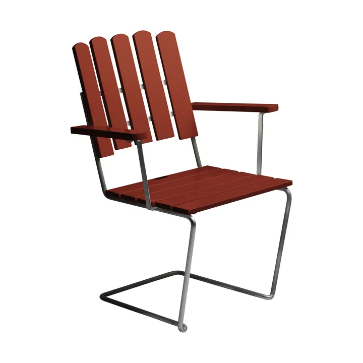 A2 lenestol - Mørkerød lakkert eik-varmgalvanisert stativ - Grythyttan Stålmöbler