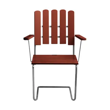 A2 lenestol - Mørkerød lakkert eik-varmgalvanisert stativ - Grythyttan Stålmöbler