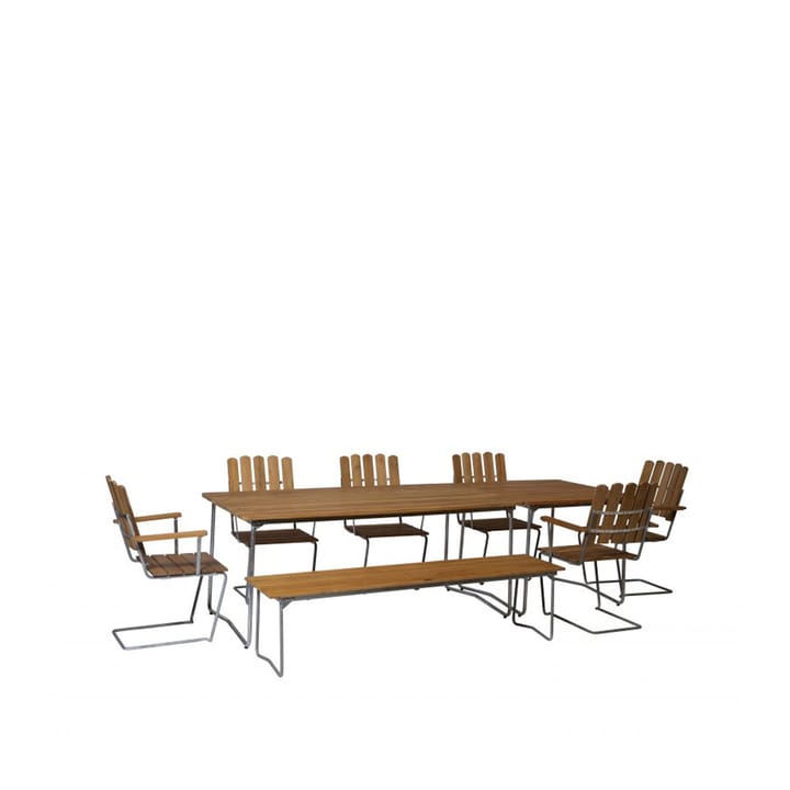 Benk 9 benk, Teak-170 cm-varmgalvanisert Grythyttan Stålmöbler