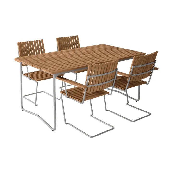 Bovik bord + 4 stoler, teak-varmgalvanisert stativ - Grythyttan Stålmöbler