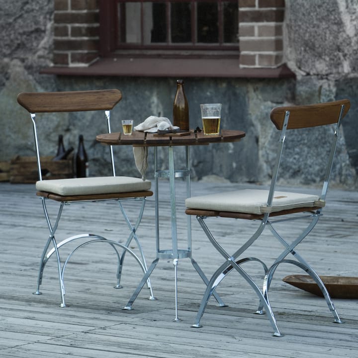 Bryggeri trefotbord, Teak-varmgalvanisert stativ Grythyttan Stålmöbler