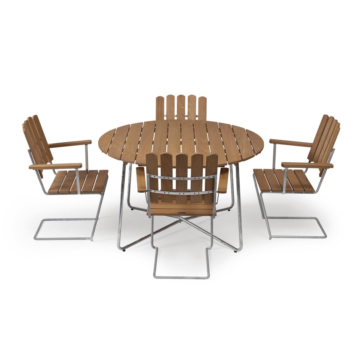 Grythyttan Stålmöbler 9A spisebord Teak-varmgalvanisert stativ Ø120 cm