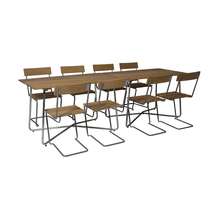 Grythyttan spisegruppe 2 stk B25A + 8 stk Stol 1 oljet eik - Grythyttan Stålmöbler