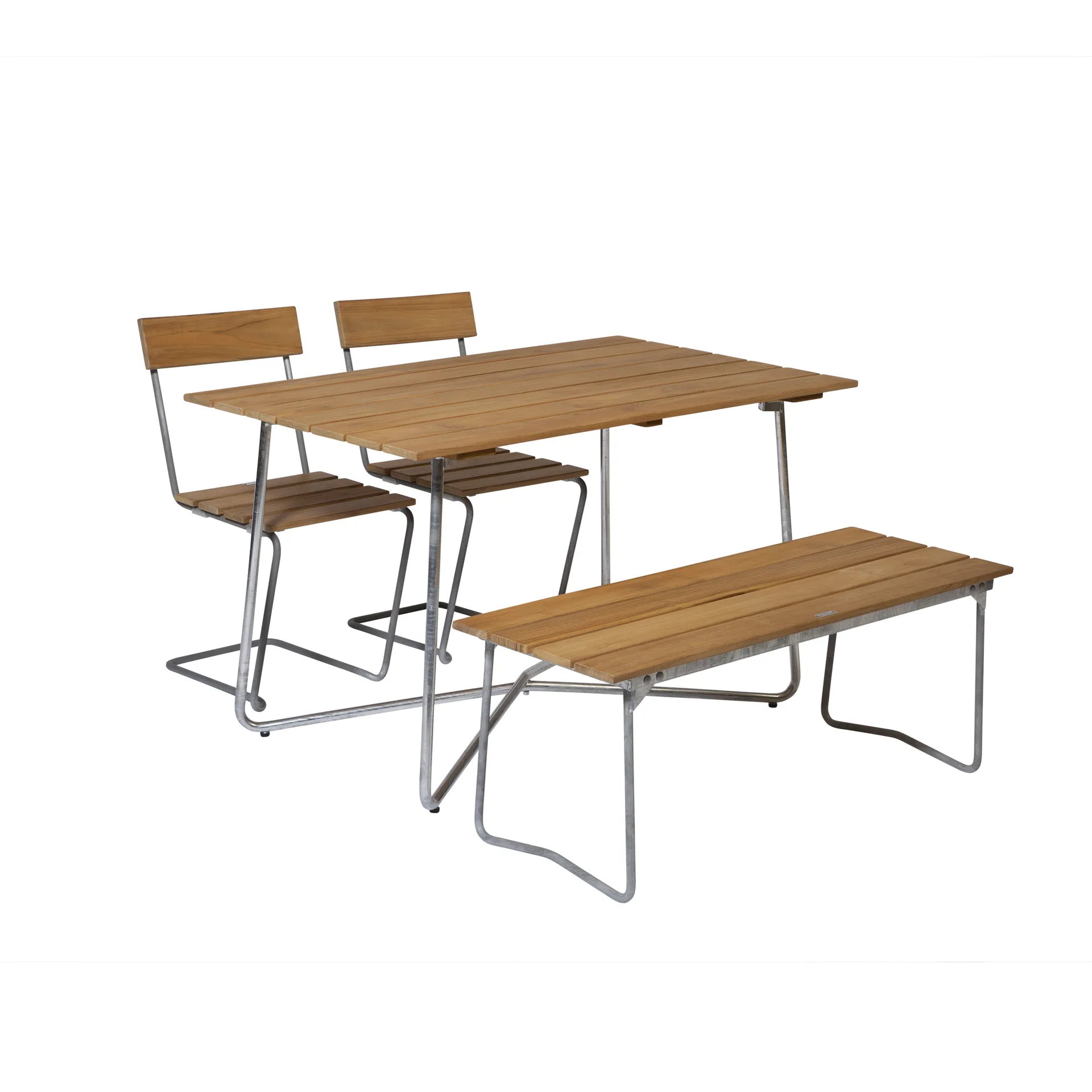 Grythyttan spisegruppe B25A + 2 stk Stol 1 + Benk 8 teak,  Grythyttan Stålmöbler
