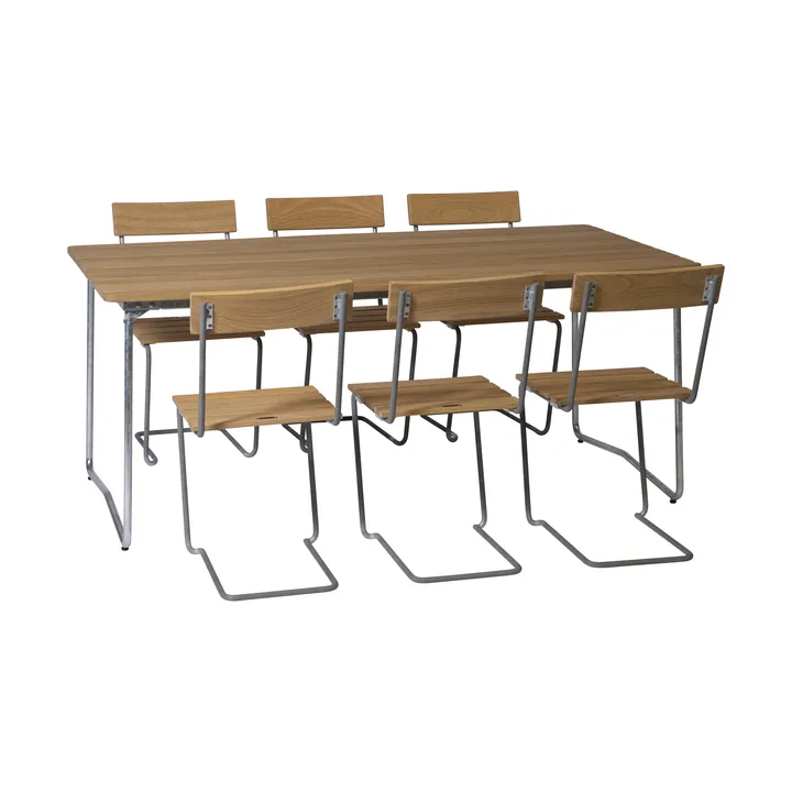 Grythyttan spisegruppe B31 + 6 stk Stol 1 oljet eik - undefined - Grythyttan Stålmöbler