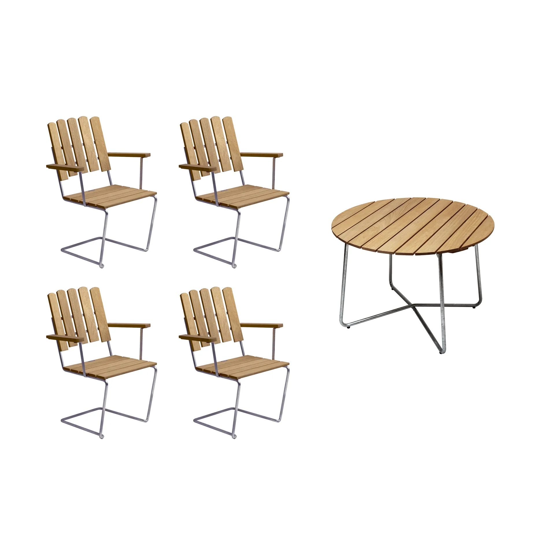 Grythyttan spisegruppe eik 9A Ø100 cm + 4 stk A2 Grythyttan Stålmöbler