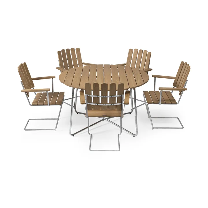 Grythyttan spisegruppe eik 9A Ø120cm + 5stk A2 - Grythyttan Stålmöbler