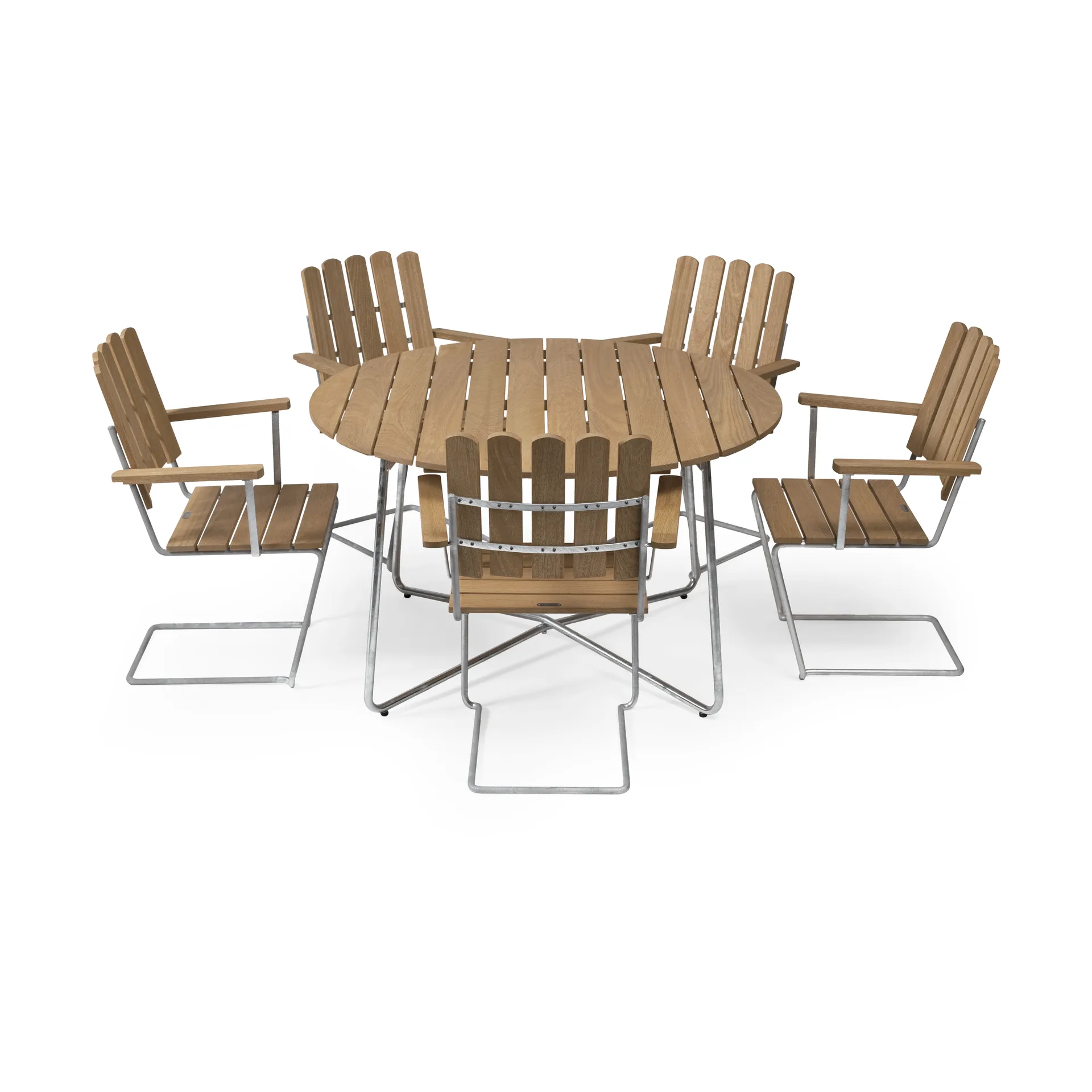 Grythyttan spisegruppe eik 9A Ø120cm + 5stk A2 Grythyttan Stålmöbler