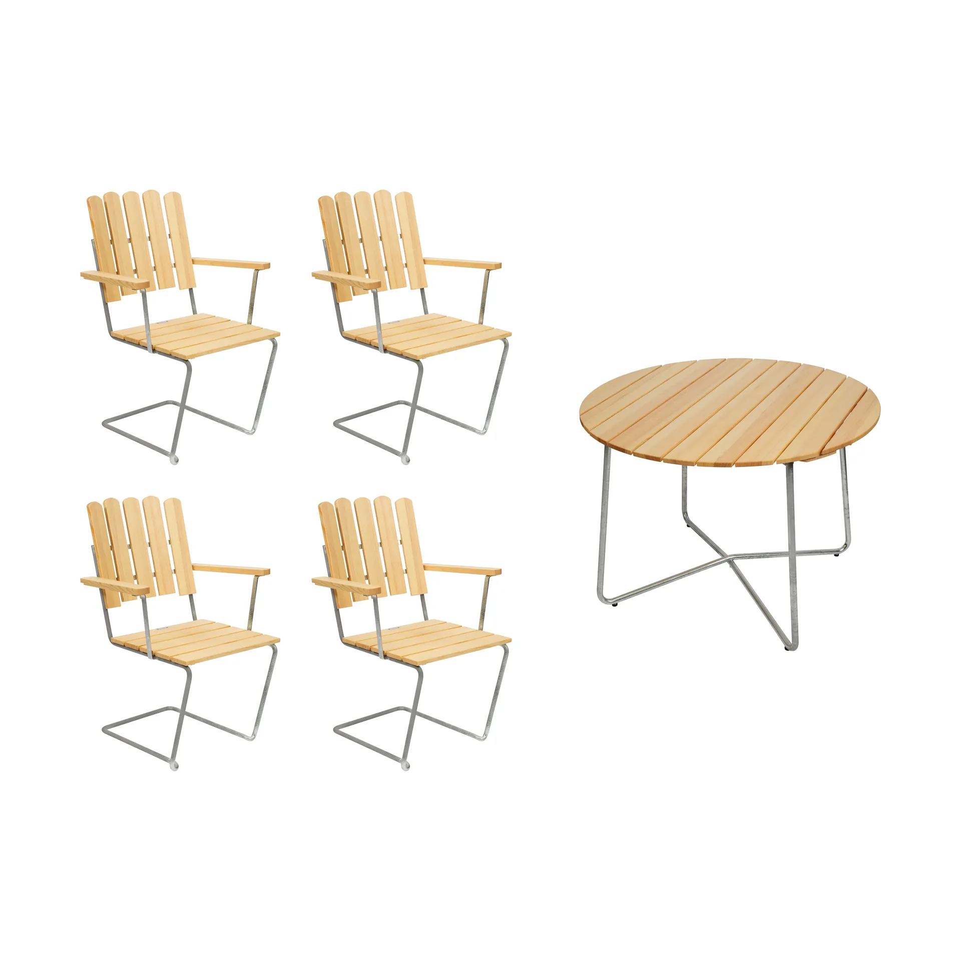Grythyttan spisegruppe furu 9A Ø100cm + 4stk A2 Grythyttan Stålmöbler
