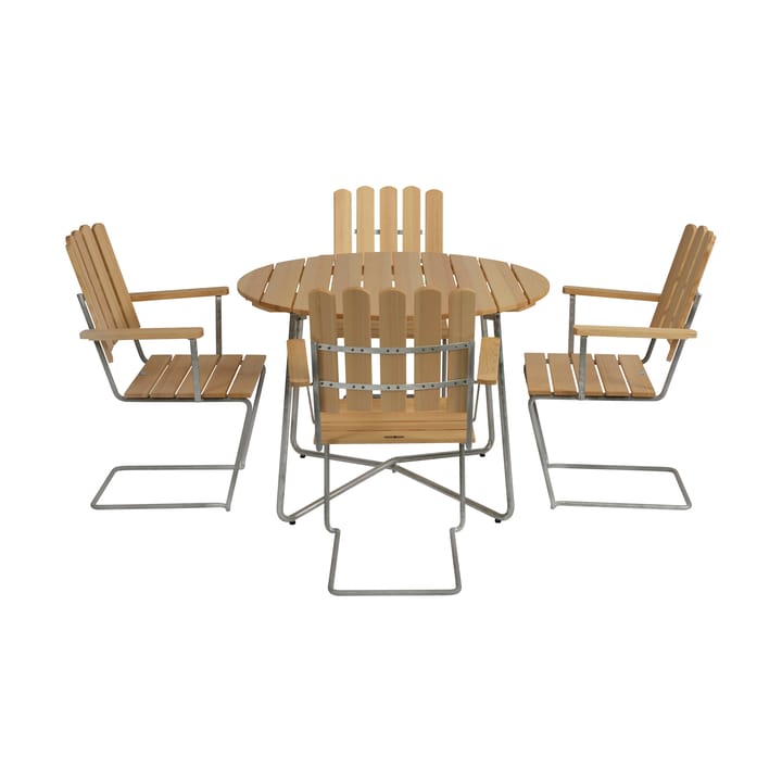 Grythyttan spisegruppe furu 9A Ø100cm + 4stk A2 Grythyttan Stålmöbler