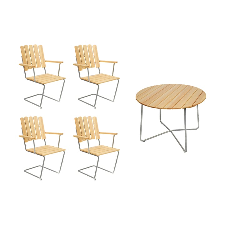 Grythyttan spisegruppe furu 9A Ø100cm + 4stk A2 Grythyttan Stålmöbler