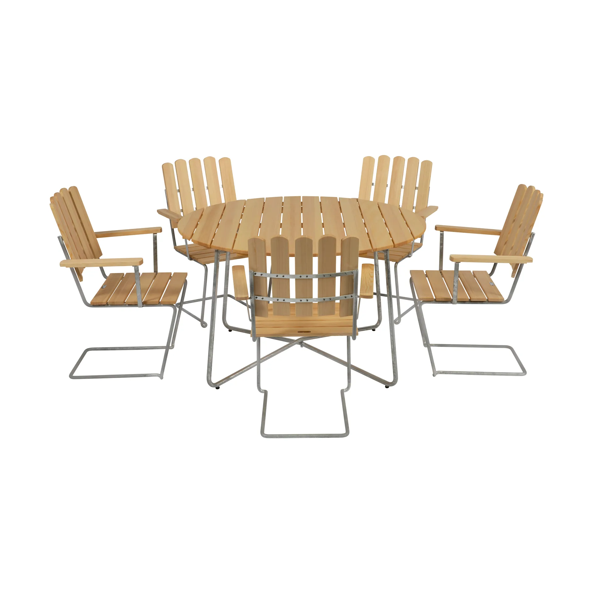 Grythyttan spisegruppe furu 9A Ø120cm + 5stk A2,  Grythyttan Stålmöbler