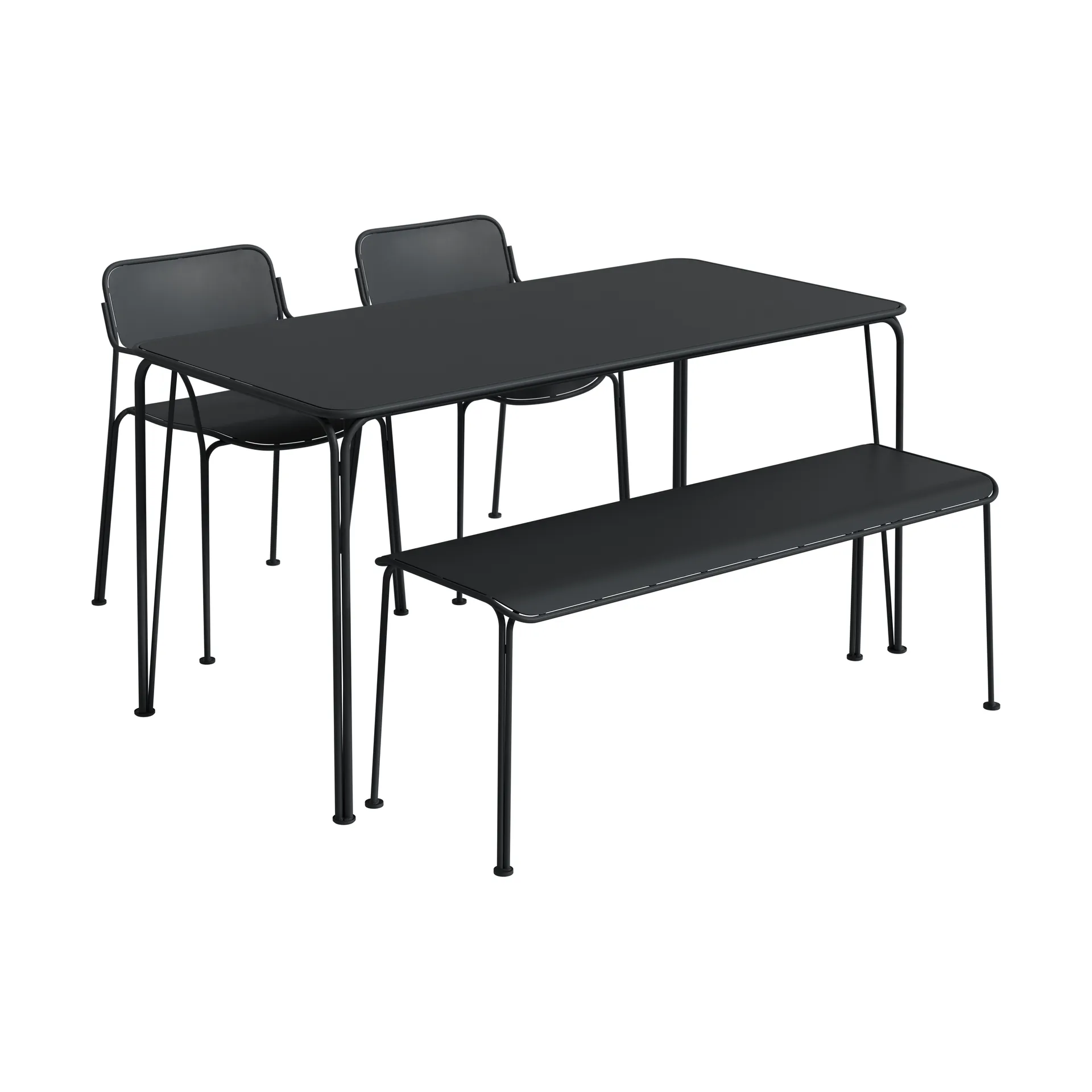 Libelle bord 140 + 2 stoler + benk, graphite grey Grythyttan Stålmöbler