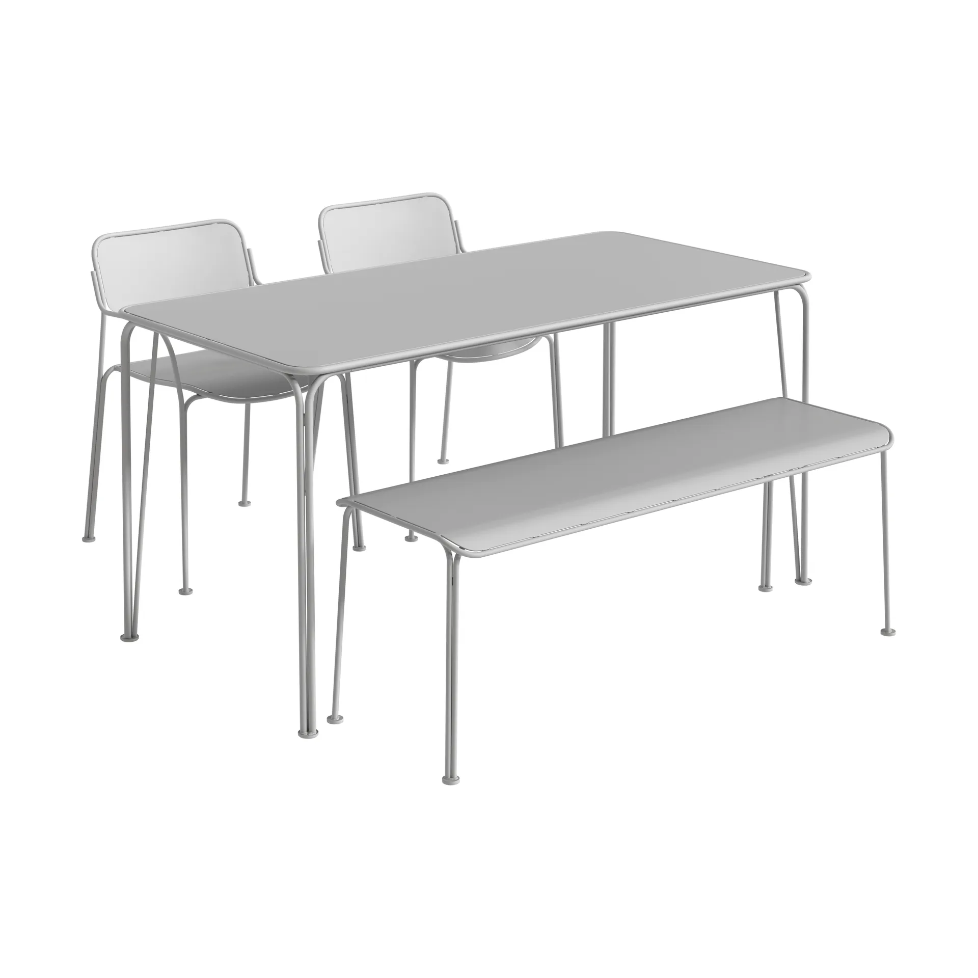Libelle bord 140 + 2 stoler + benk, grey Grythyttan Stålmöbler
