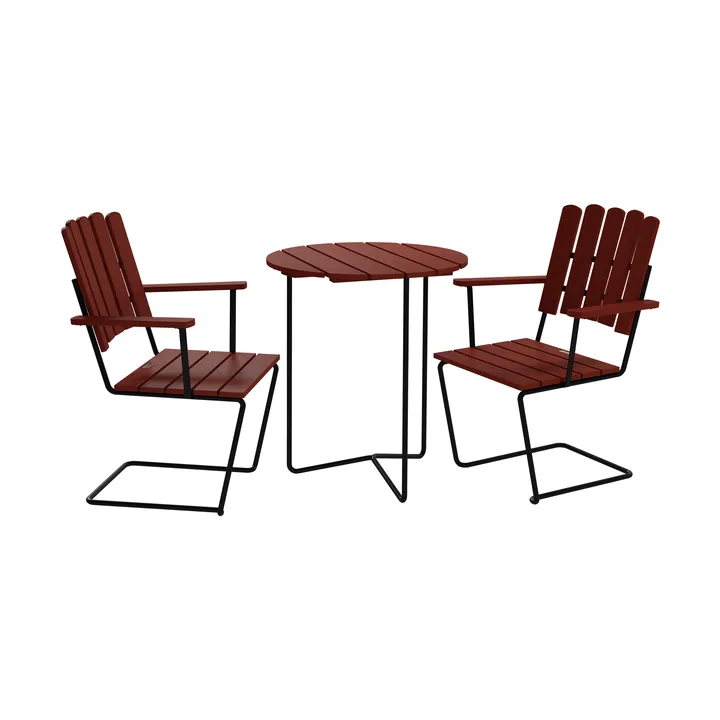 Table 6B bord + 2 A2 lenestol, mørkerød eik-svart - Grythyttan Stålmöbler