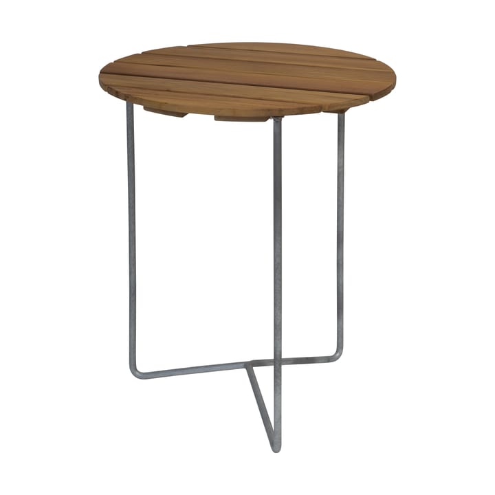 Table 6B bord Ø60 cm - Ubehandlet teak - galvaniserte ben - Grythyttan Stålmöbler