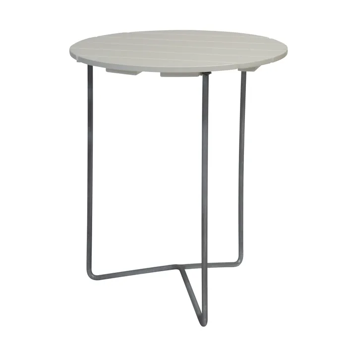 Table 6B bord - Hvitlakkert eik - galvaniserte ben, Ø60 cm - Grythyttan Stålmöbler