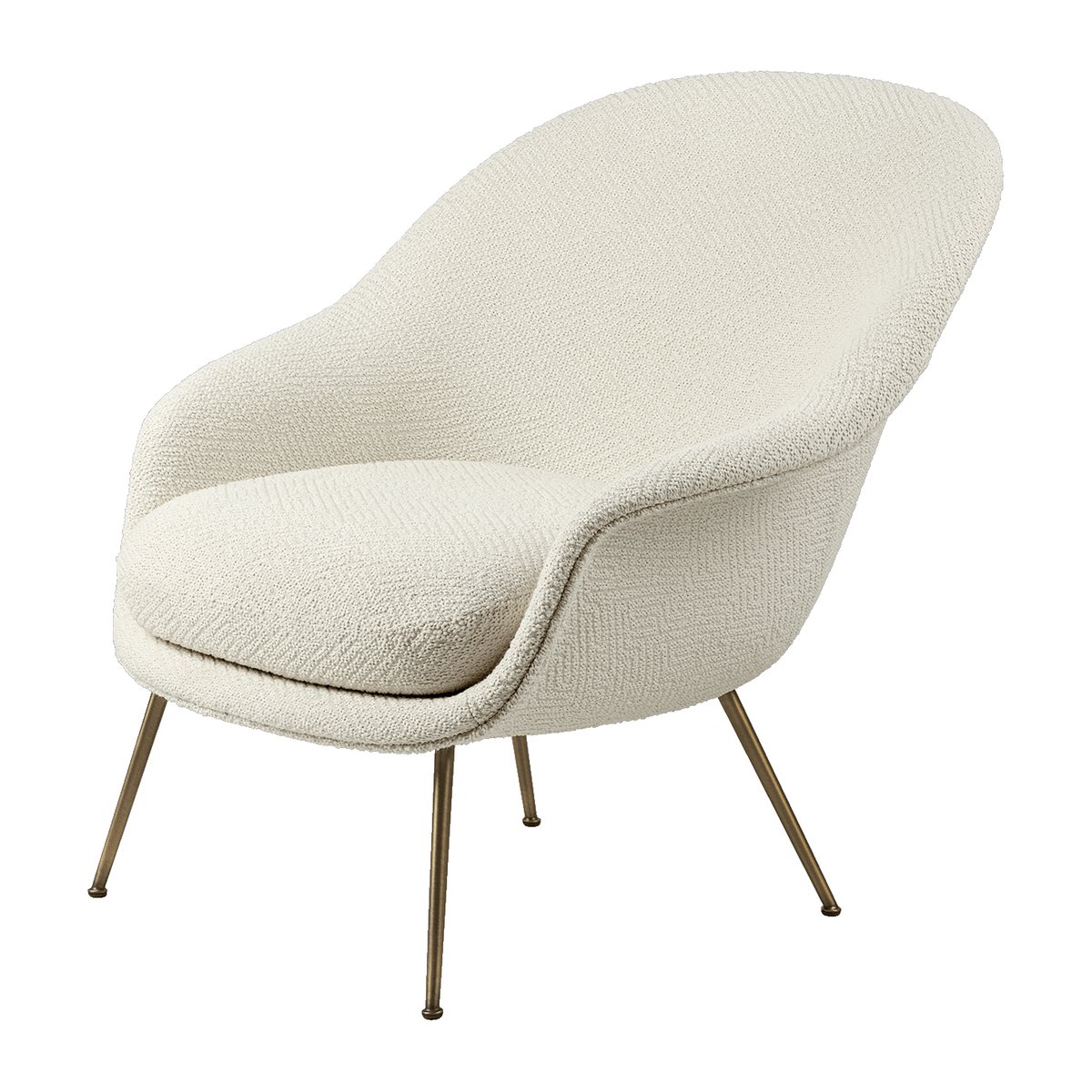 GUBI Bat Lounge Chair low back conic base Dora bouclé 0001-antique brass
