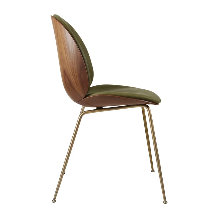 Beetle forsidekledd stol valnøtt, Antikk messing-Leather Army GUBI