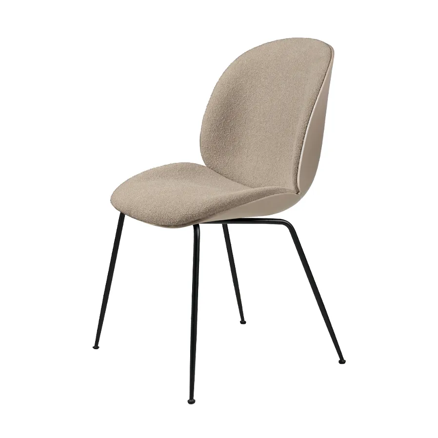 Beetle Front Upholstered stol, Tekstil light bouclé 003 beige, new beige skall, sort stålstativ GUBI