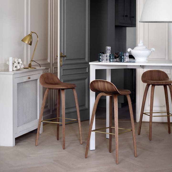 Gubi 3D barstol høy, oak matt lacqured, forkrommede stålmeier GUBI