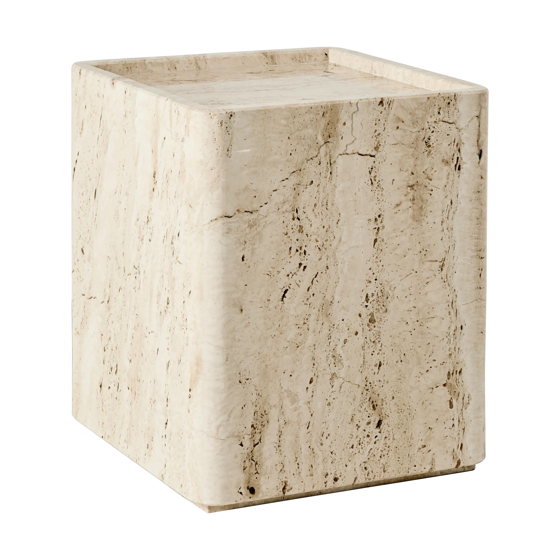 Pietra sidebord 33x33x40 cm, Neutral white travertine GUBI