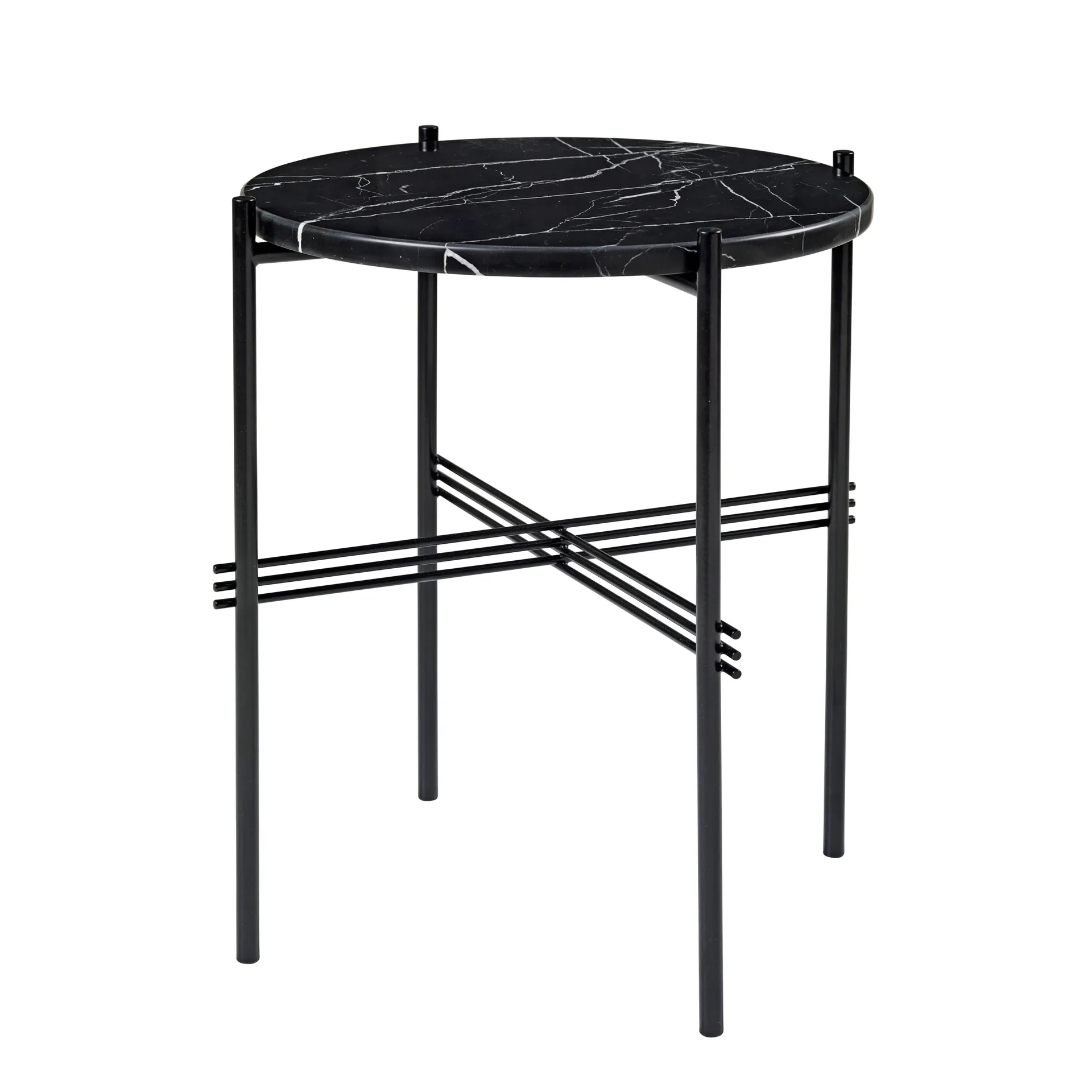 TS bord svarte bein Ø 40 cm, svart marmor GUBI
