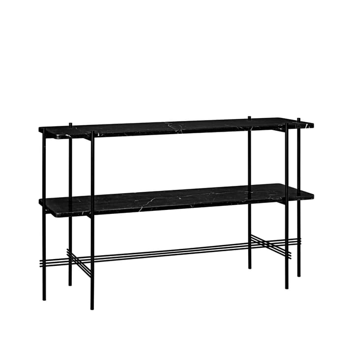 TS Console avlastningsbord 120 x 30 x 72 cm - black marquina marble, sort stativ, 2 marmorhyller - GUBI