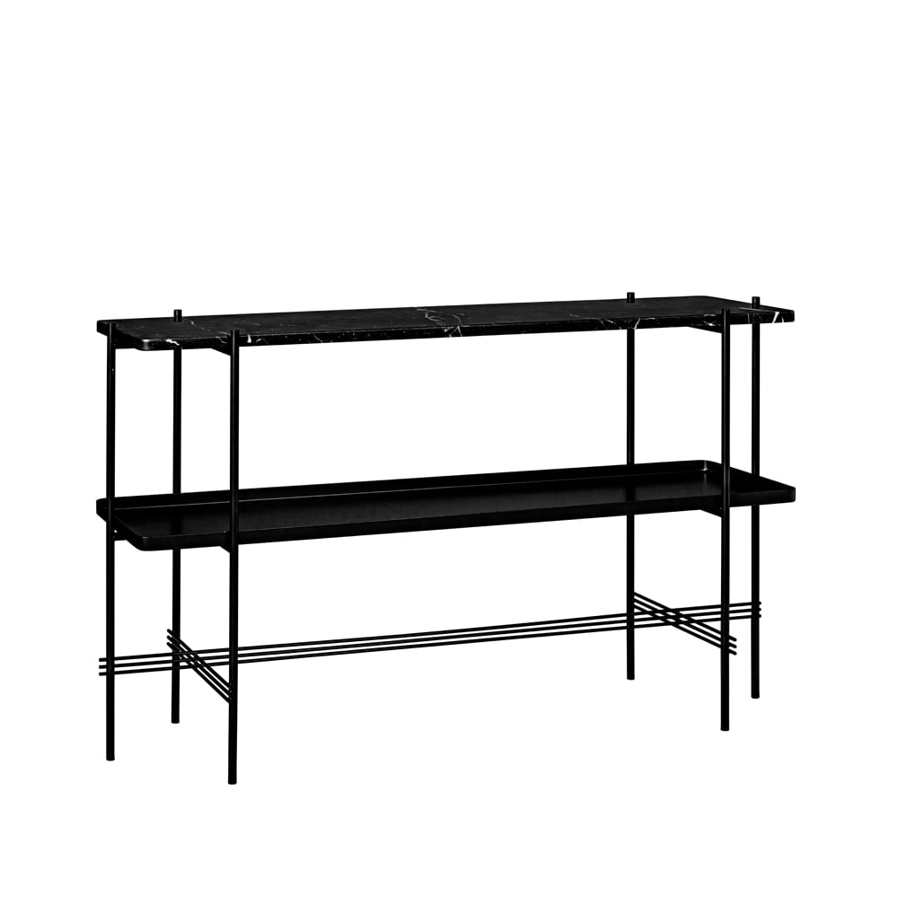 Bilde av Gubi TS Console avlastningsbord 120 x 30 x 72 cm black marquina marble sort stativ med brett