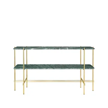 TS Console avlastningsbord 120 x 30 x 72 cm - green guatemala marble, messingstativ, 2 marmorhyller - GUBI