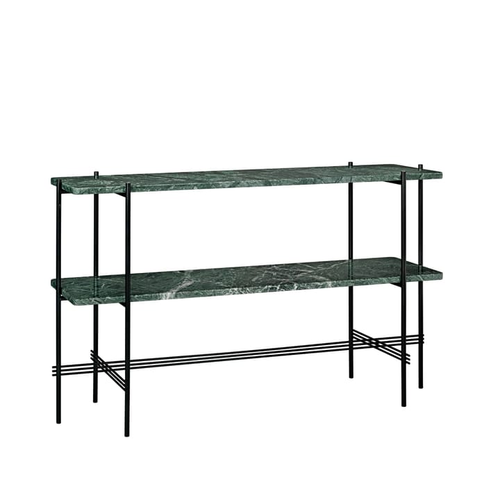 TS Console avlastningsbord 120 x 30 x 72 cm - green guatemala marble, sort stativ, 2 marmorhyller - GUBI