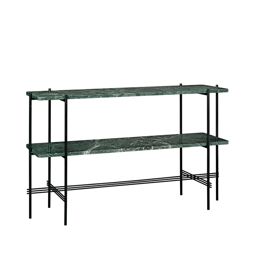 Bilde av GUBI TS Console avlastningsbord 120 x 30 x 72 cm green guatemala marble sort stativ 2 marmorhyller