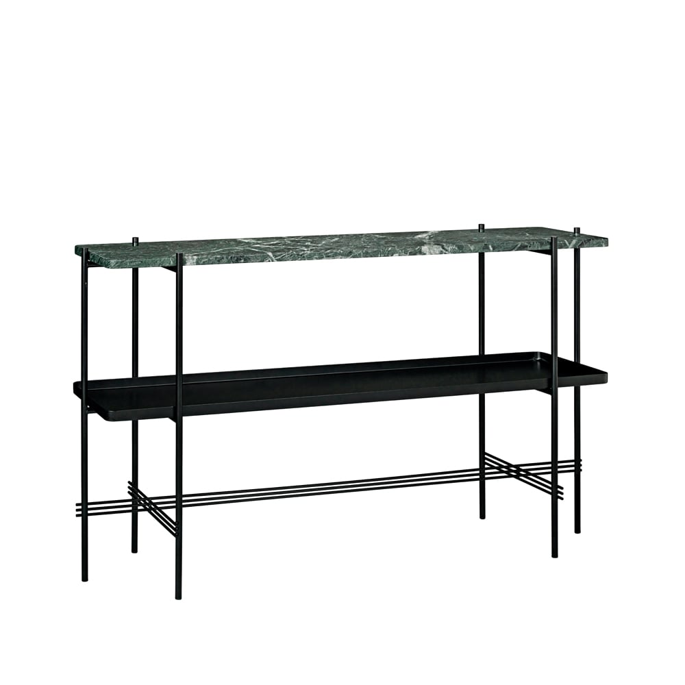Bilde av GUBI TS Console avlastningsbord 120 x 30 x 72 cm green guatemala marble sort stativ med brett