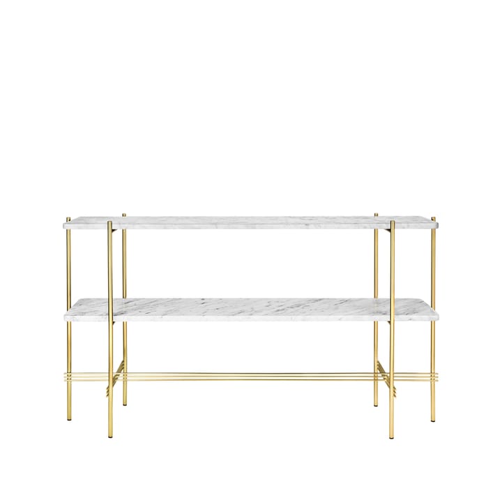 TS Console avlastningsbord 120 x 30 x 72 cm - white carrara marble, messingstativ, 2 marmorhyller - GUBI