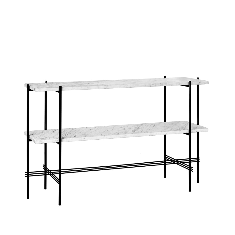 Bilde av GUBI TS Console avlastningsbord 120 x 30 x 72 cm white carrara marble sort stativ 2 marmorhyller