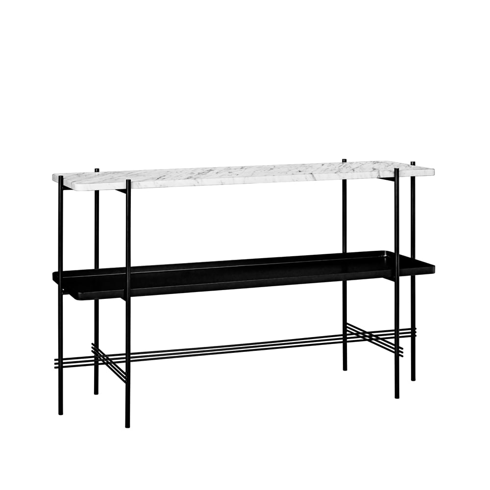 Bilde av GUBI TS Console avlastningsbord 120 x 30 x 72 cm white carrara marble sort stativ med brett