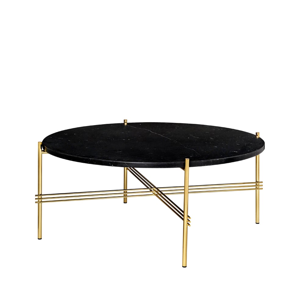 Bilde av GUBI TS Round sidebord black marquina marble Ø 80 cm messingstativ