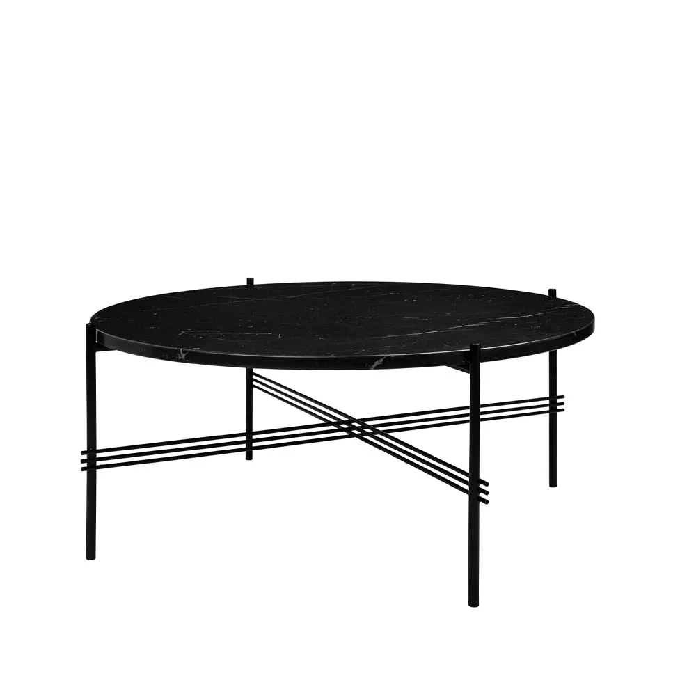 TS Round sidebord, black marquina marble, Ø 80 cm, sort stativ GUBI