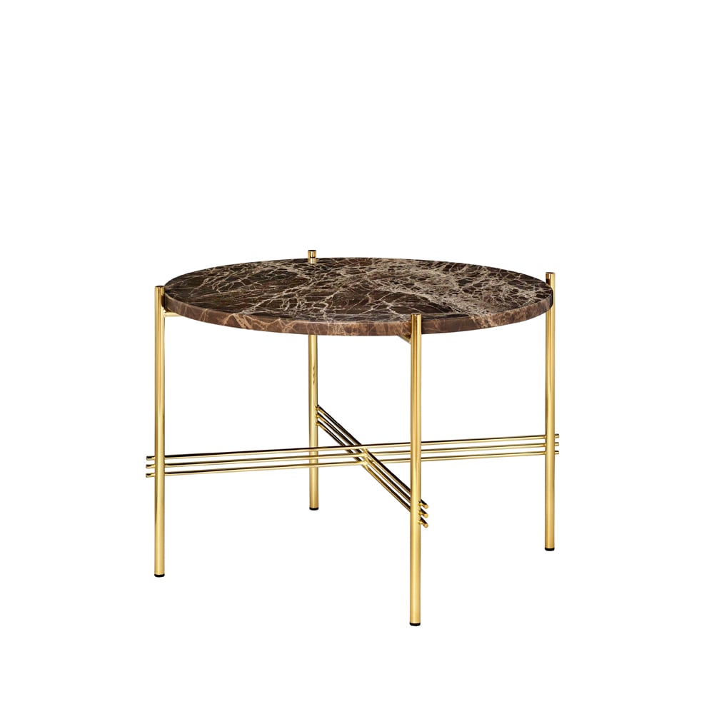 Bilde av GUBI TS Round sidebord brown emperador marble Ø 55 cm messingstativ
