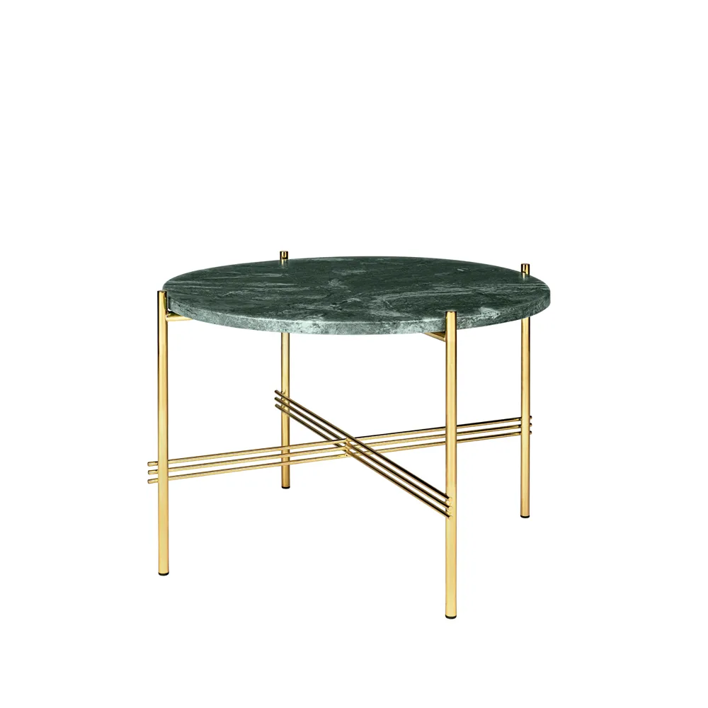 TS Round sidebord, green guatemala marble, Ø 55 cm, messingstativ GUBI