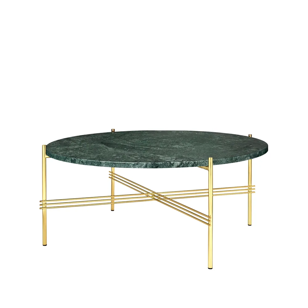 TS Round sidebord, green guatemala marble, Ø 80 cm, messingstativ GUBI