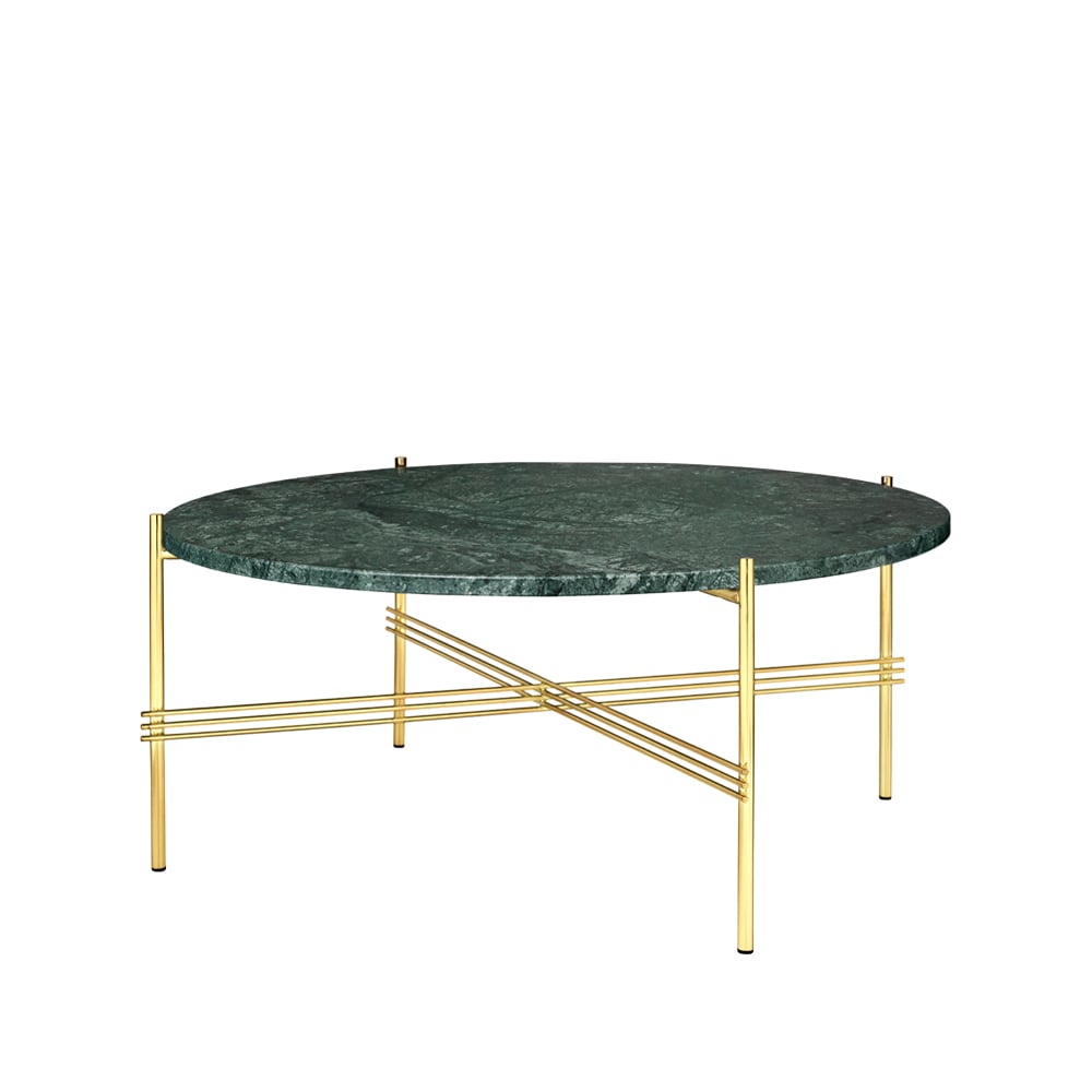 Bilde av GUBI TS Round sidebord green guatemala marble Ø 80 cm messingstativ