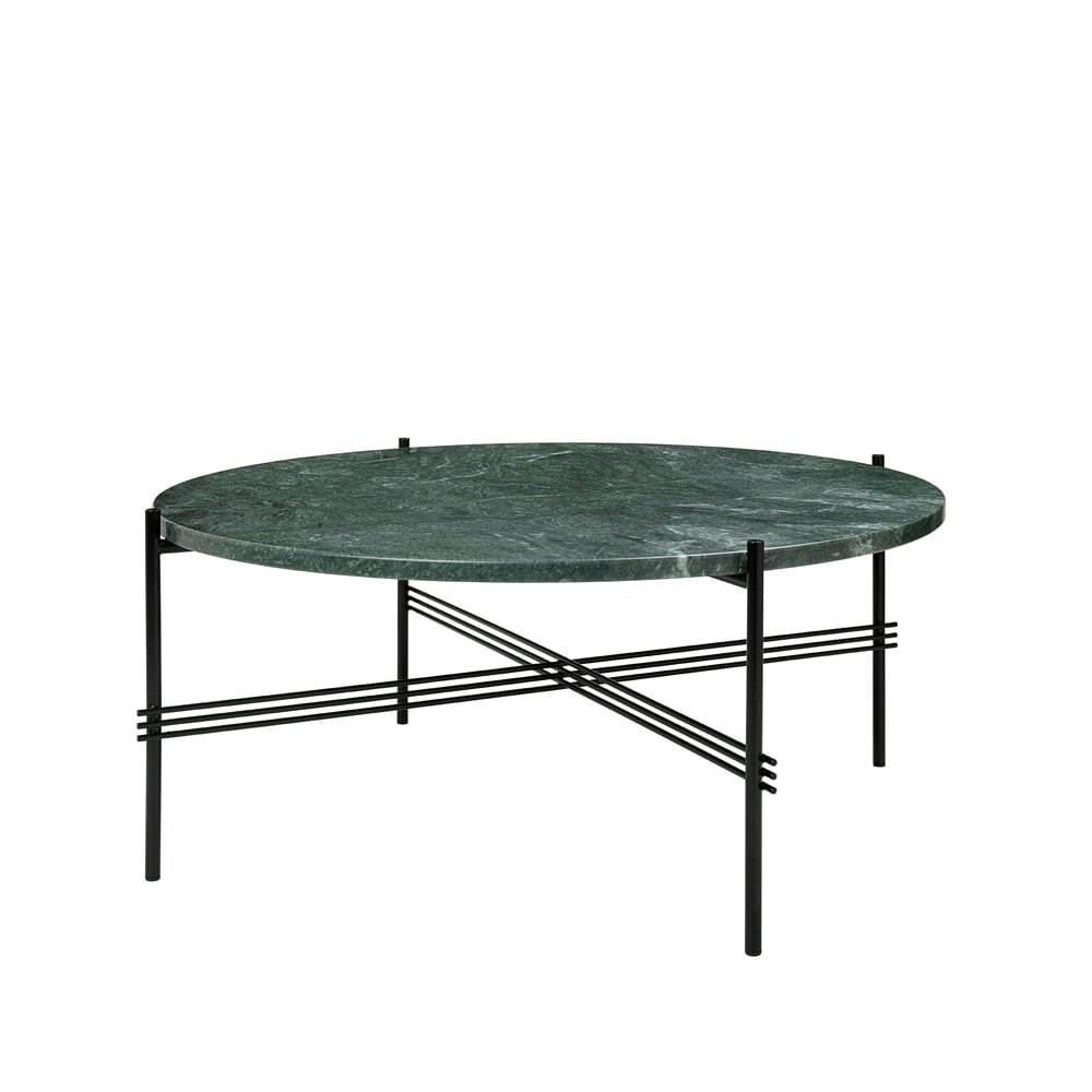 GUBI TS Round sidebord green guatemala marble, 80 cm, sort stativ