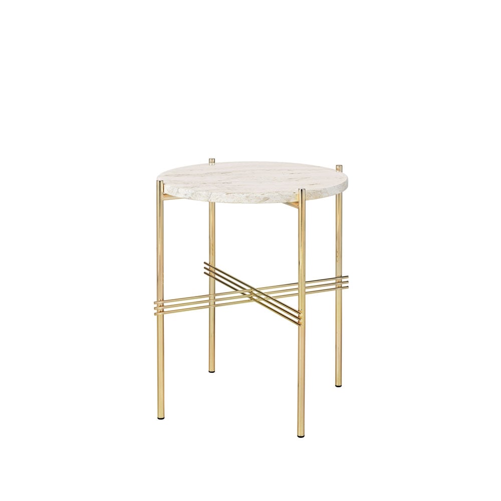 Bilde av GUBI TS Round sidebord natural white travertine ø 40 messingstativ