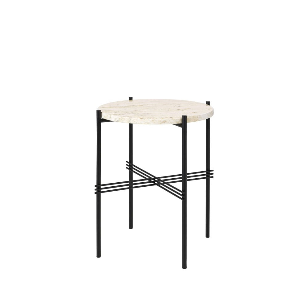 Bilde av GUBI TS Round sidebord natural white travertine ø 40 sort stativ